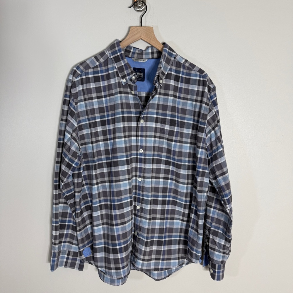 True Measure Men's Blue Plaid Shirt XL